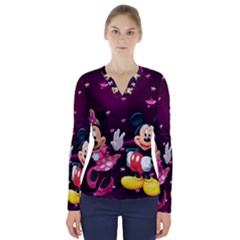 Cartoons, Disney, Mickey Mouse, Minnie V-neck Long Sleeve Top by nateshop