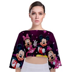 Cartoons, Disney, Mickey Mouse, Minnie Tie Back Butterfly Sleeve Chiffon Top by nateshop