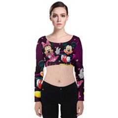 Cartoons, Disney, Mickey Mouse, Minnie Velvet Long Sleeve Crop Top by nateshop