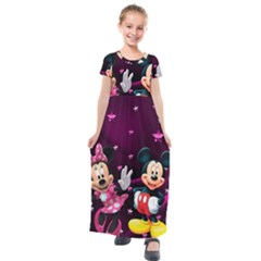 Cartoons, Disney, Mickey Mouse, Minnie Kids  Short Sleeve Maxi Dress by nateshop