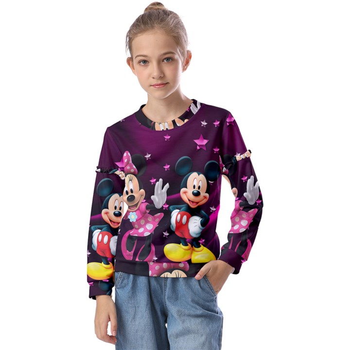 Cartoons, Disney, Mickey Mouse, Minnie Kids  Long Sleeve T-Shirt with Frill 