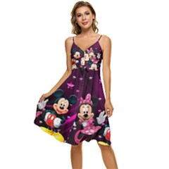 Cartoons, Disney, Mickey Mouse, Minnie Sleeveless Tie Front Chiffon Dress by nateshop