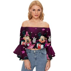 Cartoons, Disney, Mickey Mouse, Minnie Off Shoulder Flutter Bell Sleeve Top by nateshop