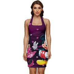 Cartoons, Disney, Mickey Mouse, Minnie Sleeveless Wide Square Neckline Ruched Bodycon Dress by nateshop