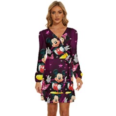 Cartoons, Disney, Mickey Mouse, Minnie Long Sleeve Waist Tie Ruffle Velvet Dress by nateshop