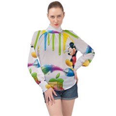 Mickey Mouse, Apple Iphone, Disney, Logo High Neck Long Sleeve Chiffon Top by nateshop