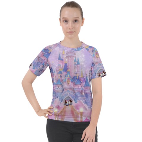 Disney Castle, Mickey And Minnie Women s Sport Raglan T-shirt by nateshop