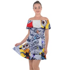 Minions Christmas, Merry Christmas, Minion Christmas Off Shoulder Velour Dress