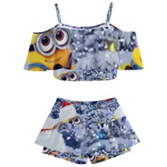 Minions Christmas, Merry Christmas, Minion Christmas Kids  Off Shoulder Skirt Bikini