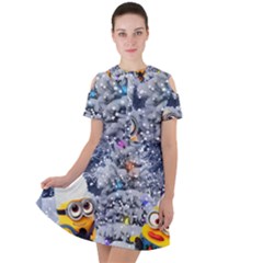 Minions Christmas, Merry Christmas, Minion Christmas Short Sleeve Shoulder Cut Out Dress 