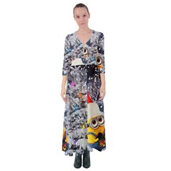 Minions Christmas, Merry Christmas, Minion Christmas Button Up Maxi Dress