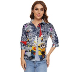 Minions Christmas, Merry Christmas, Minion Christmas Women s Quarter Sleeve Pocket Shirt