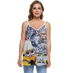 Minions Christmas, Merry Christmas, Minion Christmas Casual Spaghetti Strap Chiffon Top