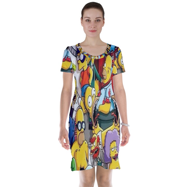 The Simpsons, Cartoon, Crazy, Dope Short Sleeve Nightdress