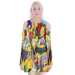 The Simpsons, Cartoon, Crazy, Dope Velvet Long Sleeve Shoulder Cutout Dress by nateshop