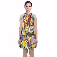 The Simpsons, Cartoon, Crazy, Dope Velvet Halter Neckline Dress 