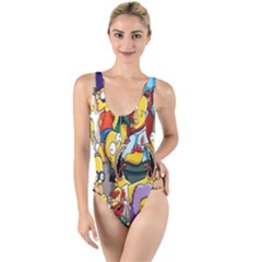 The Simpsons, Cartoon, Crazy, Dope High Leg Strappy Swimsuit by nateshop