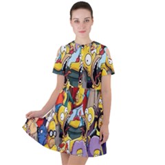 The Simpsons, Cartoon, Crazy, Dope Short Sleeve Shoulder Cut Out Dress  by nateshop