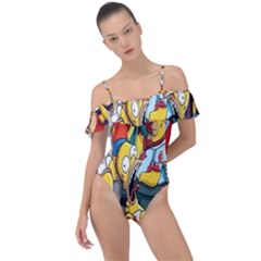 The Simpsons, Cartoon, Crazy, Dope Frill Detail One Piece Swimsuit by nateshop