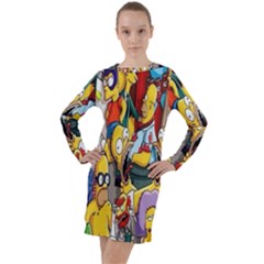 The Simpsons, Cartoon, Crazy, Dope Long Sleeve Hoodie Dress by nateshop