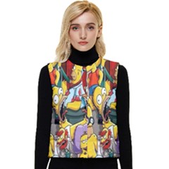 The Simpsons, Cartoon, Crazy, Dope Women s Button Up Puffer Vest