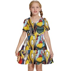 The Simpsons, Cartoon, Crazy, Dope Kids  Short Sleeve Tiered Mini Dress by nateshop