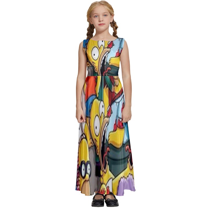 The Simpsons, Cartoon, Crazy, Dope Kids  Satin Sleeveless Maxi Dress