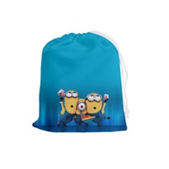 Minions, Blue, Cartoon, Cute, Friends Drawstring Pouch (large) by nateshop