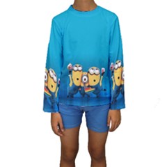 Minions, Blue, Cartoon, Cute, Friends Kids  Long Sleeve Swimwear by nateshop