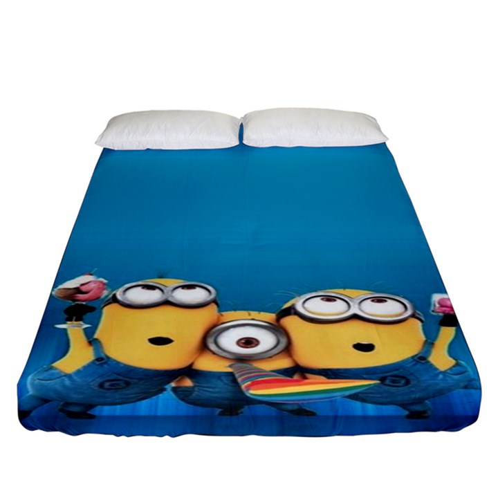 Minions, Blue, Cartoon, Cute, Friends Fitted Sheet (King Size)