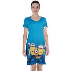 Minions, Blue, Cartoon, Cute, Friends Short Sleeve Nightdress by nateshop