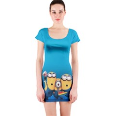 Minions, Blue, Cartoon, Cute, Friends Short Sleeve Bodycon Dress by nateshop