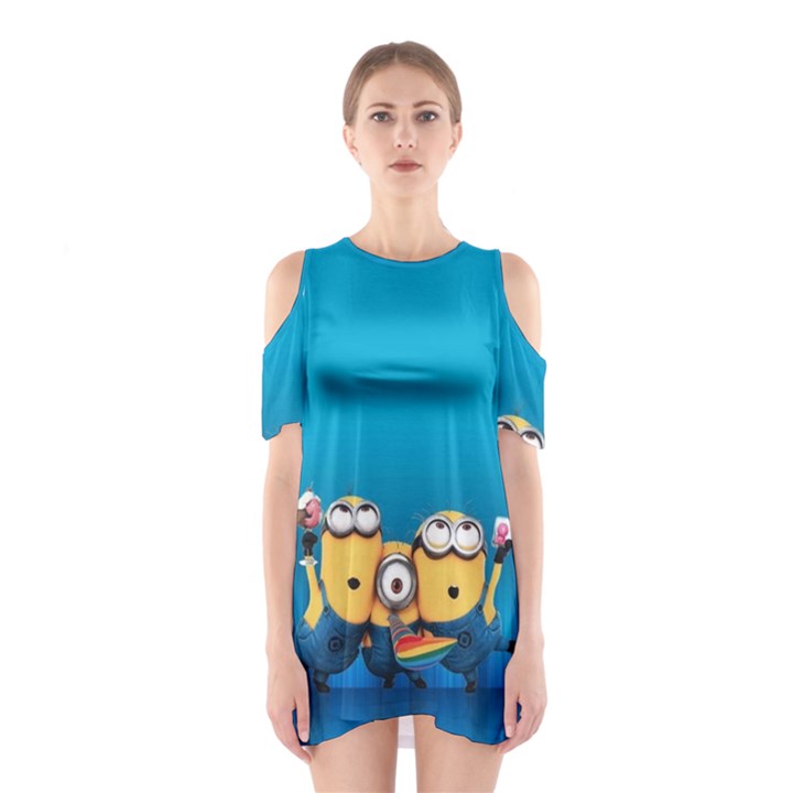 Minions, Blue, Cartoon, Cute, Friends Shoulder Cutout One Piece Dress