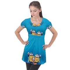 Minions, Blue, Cartoon, Cute, Friends Puff Sleeve Tunic Top by nateshop