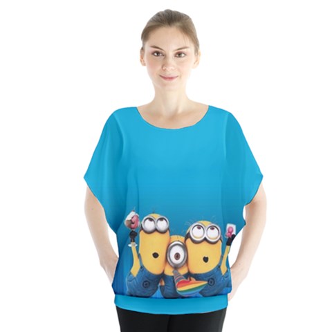 Minions, Blue, Cartoon, Cute, Friends Batwing Chiffon Blouse by nateshop