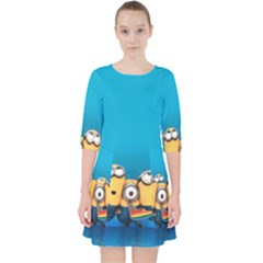 Minions, Blue, Cartoon, Cute, Friends Quarter Sleeve Pocket Dress by nateshop