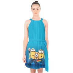 Minions, Blue, Cartoon, Cute, Friends Halter Collar Waist Tie Chiffon Dress by nateshop