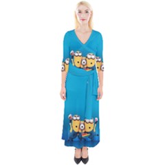 Minions, Blue, Cartoon, Cute, Friends Quarter Sleeve Wrap Maxi Dress by nateshop