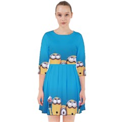 Minions, Blue, Cartoon, Cute, Friends Smock Dress by nateshop