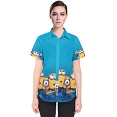 Minions, Blue, Cartoon, Cute, Friends Women s Short Sleeve Shirt