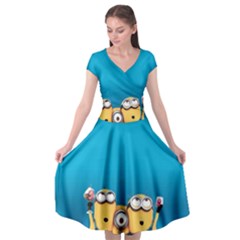 Minions, Blue, Cartoon, Cute, Friends Cap Sleeve Wrap Front Dress by nateshop