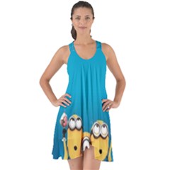 Minions, Blue, Cartoon, Cute, Friends Show Some Back Chiffon Dress by nateshop