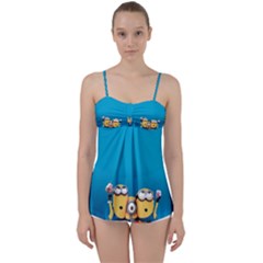 Minions, Blue, Cartoon, Cute, Friends Babydoll Tankini Top by nateshop