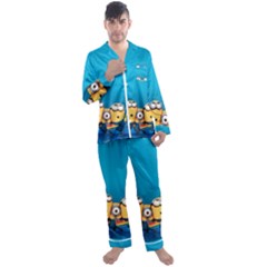 Minions, Blue, Cartoon, Cute, Friends Men s Long Sleeve Satin Pajamas Set by nateshop