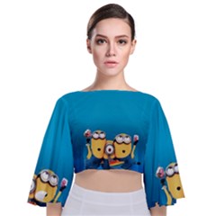 Minions, Blue, Cartoon, Cute, Friends Tie Back Butterfly Sleeve Chiffon Top by nateshop