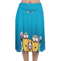 Minions, Blue, Cartoon, Cute, Friends Velvet Flared Midi Skirt