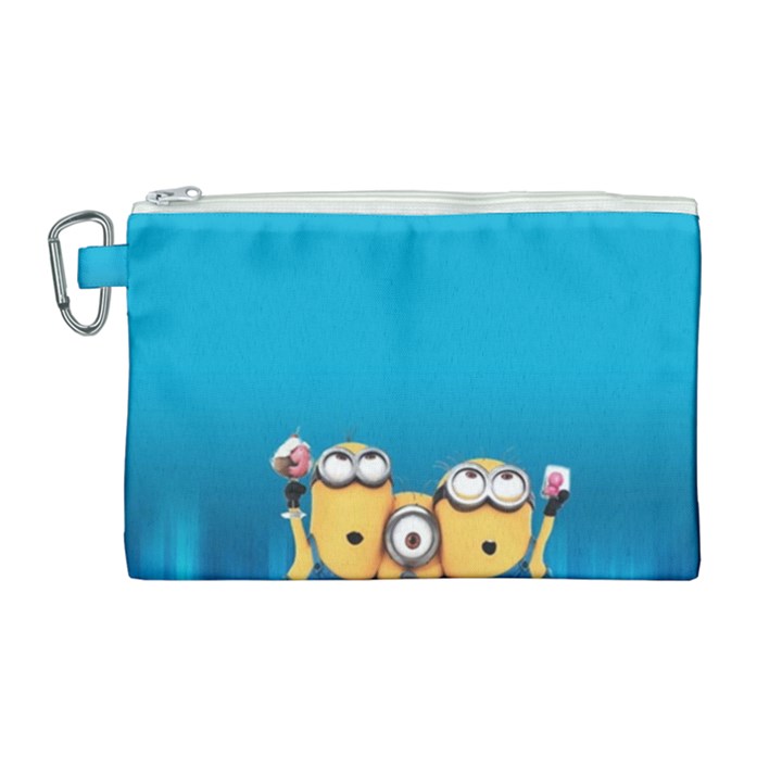 Minions, Blue, Cartoon, Cute, Friends Canvas Cosmetic Bag (Large)