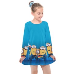 Minions, Blue, Cartoon, Cute, Friends Kids  Long Sleeve Dress by nateshop