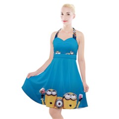 Minions, Blue, Cartoon, Cute, Friends Halter Party Swing Dress  by nateshop