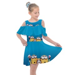 Minions, Blue, Cartoon, Cute, Friends Kids  Shoulder Cutout Chiffon Dress by nateshop